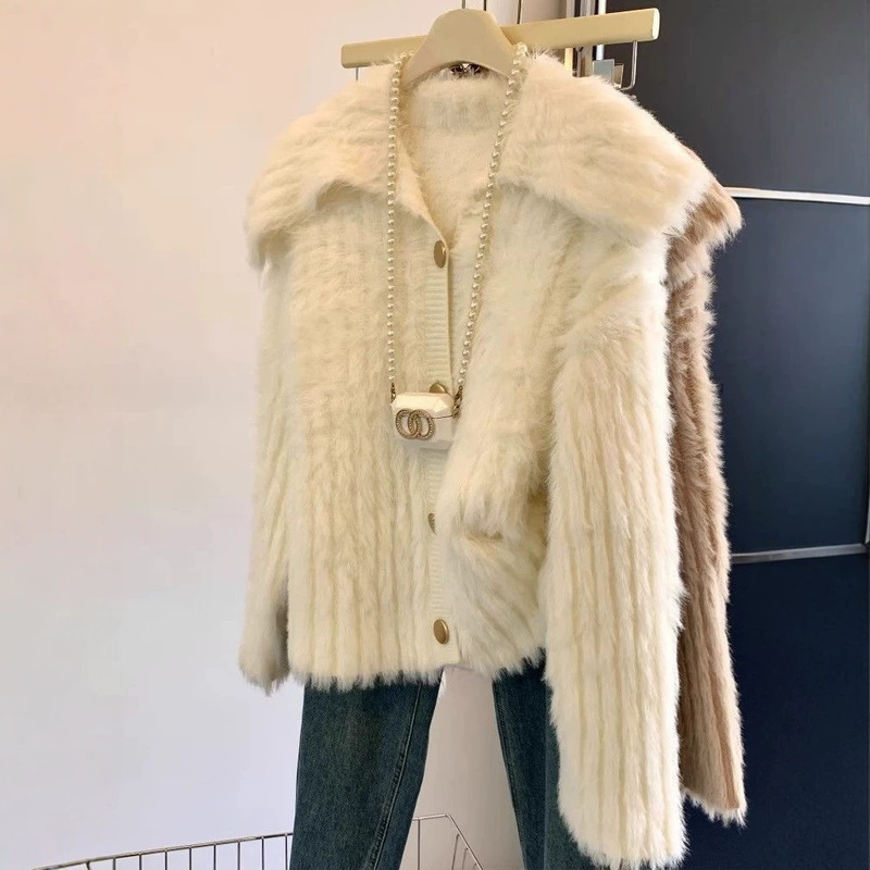 2026 Soft and Cozy Turn-down Collar Cardigan for Women, Autumn and Winter Style, Gold Button Coat, Gentle and Warm Thick Sweater for Women