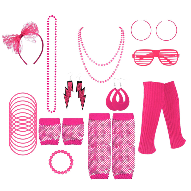 Amazon Hot Sale 1980s Party Costume suit Neon Necklace Bracelet suit 80s Costume Props Amazon Hot Sale 1980s Party Costume suit Neon Necklace Bracelet suit 80s Costume Props