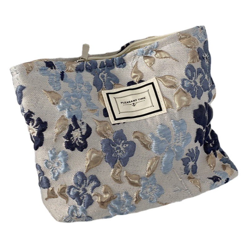 18241 francés repujado flor bolsa de cosméticos simple gran capacidad portátil bolso teléfono móvil casual walking embrague