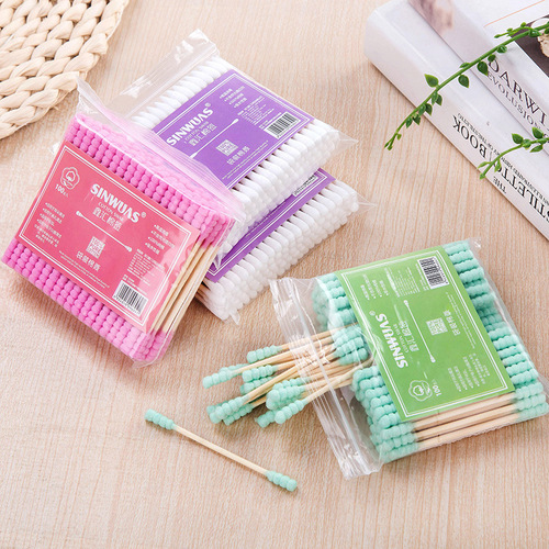 Double-ended disposable cotton swabs for ear removal, cotton swabs, makeup removal, makeup hygiene, ear removal cotton swabs, cotton wood swabs