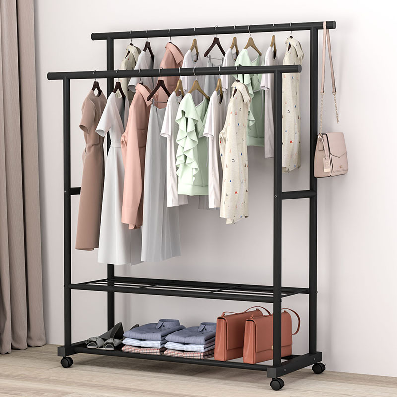 1.2m 검정색 25 튜브 이중층 이중 극 두꺼운 도르래 이중 걸이 옷 내하중 95kg