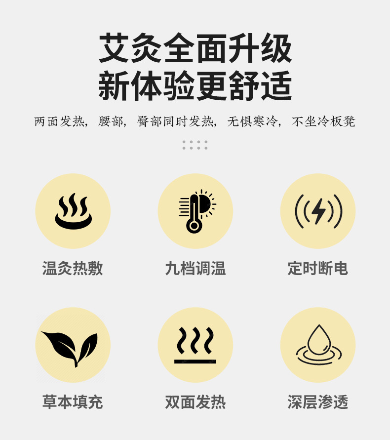 Electric Heated Mugwort Cushion Ai Rong 艾绒 Warm Compress Seat Pad with Backrest 9-Level Timer Temperature Control quality and texture