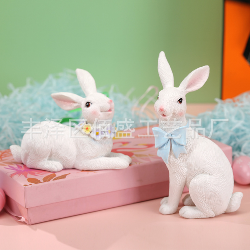 Transfronterizos nuevas decoraciones de resina de Pascua pareja de simulación conejo regalo creativo decoraciones de escritorio para interiores