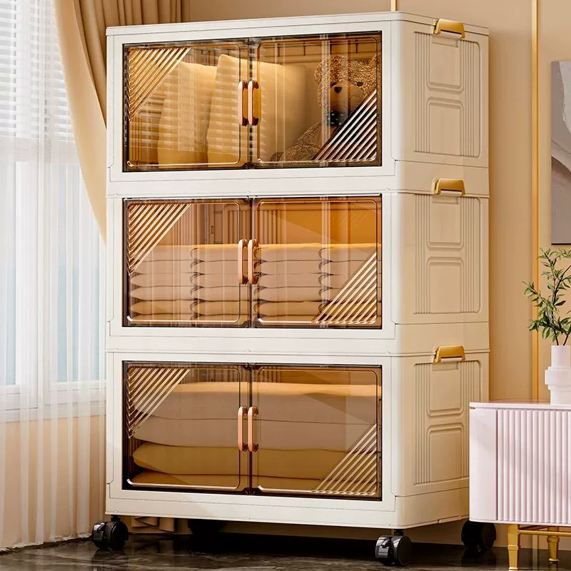 Free installation storage cabinet folding storage box shoe cabinet bedroom living room locker home band -wheeled rack snack cabinet