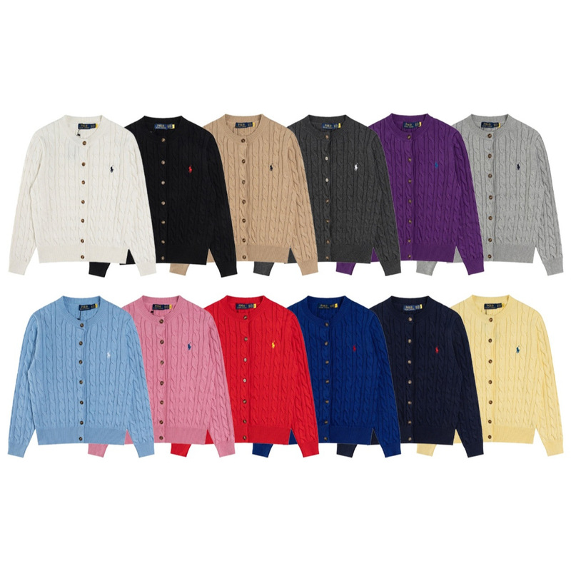 Scan Code 25Ss Classic Small Label Embroidered Logo Seven-Button Knitted Cable Cardigan Sweater Women's Top