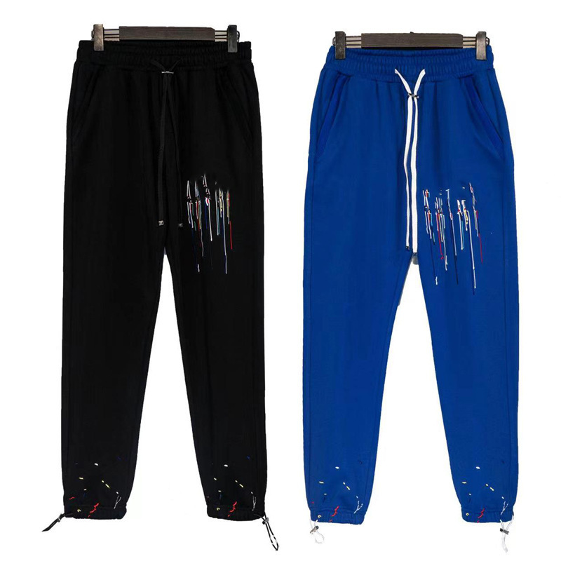 European and American High Street Pants AMIRI Drawstring Trendy Brand Embroidered Splash Ink Spray Fashion Casual Sports Pants