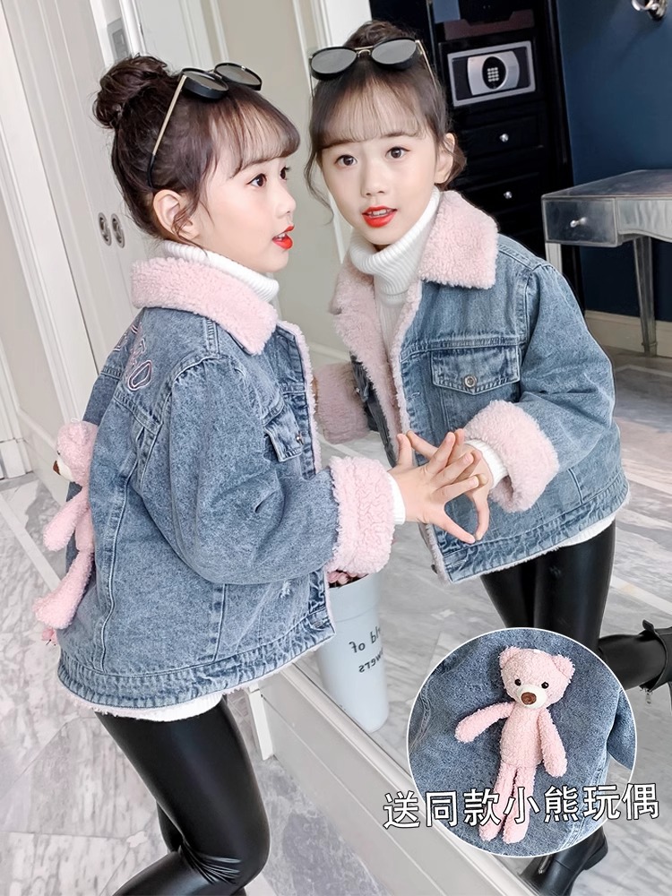 Niñas con chaqueta de vaqueros de vello otoño y invierno 2024 nueva chaqueta de algodón de invierno para niños engrosados chaqueta de algodón de invierno bebé