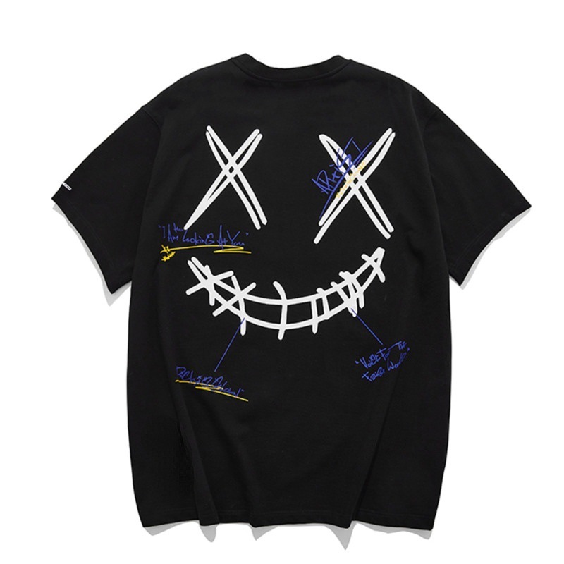 2023 nueva camiseta americana de manga corta para hombres y mujeres de media manga impresa cuello redondo versátil hip hop suelta más tamaño Top moda