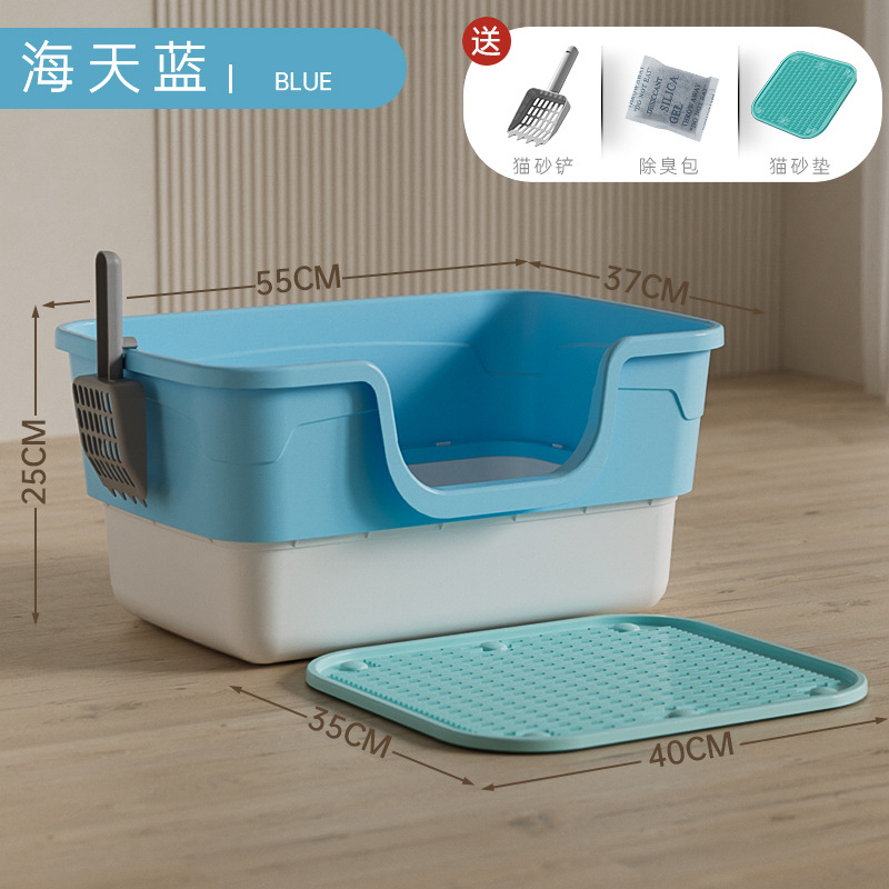 Fuente de fabricación al por mayor de arena para gatos, inodoro para gatos anti-spillado gigante abierto, arena para gatos gordos