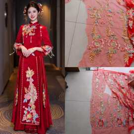 红色玫瑰花大鹅金色亮片汉服秀禾珠绣蕾丝花朵材料手工diy饰品