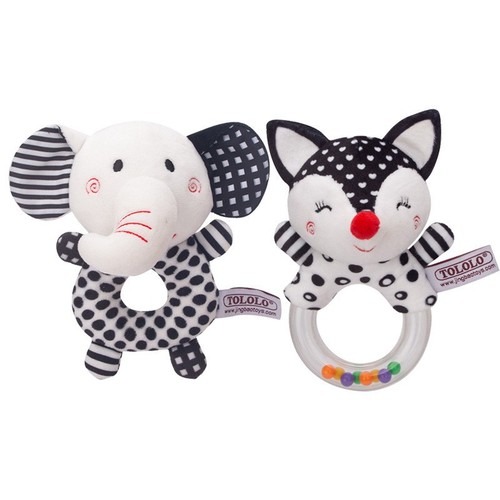 Newborn baby fox elephant hand rattle round hand zipper bag combination set cartoon animal rubber ring rattle