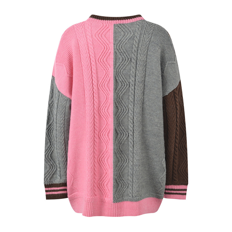 Unique Design Duck Hot Air Balloon Cable Knit Loose and Relaxed Style Mid-Length Color-Blocked Crew Neck Sweater Unique Design Duck Hot Air Balloon Cable Knit Loose and Relaxed Style Mid-Length Color-Blocked Crew Neck Sweater