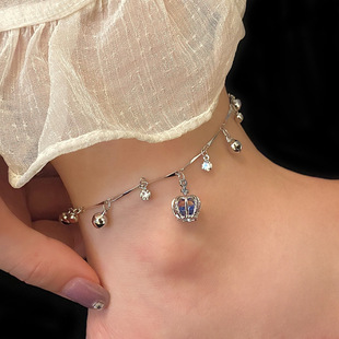 Crown Pendant Bell Zircon Anklet Women's Copper Plated Real Gold Fashion Personalized Anklet Niche Design Exquisite Anklet