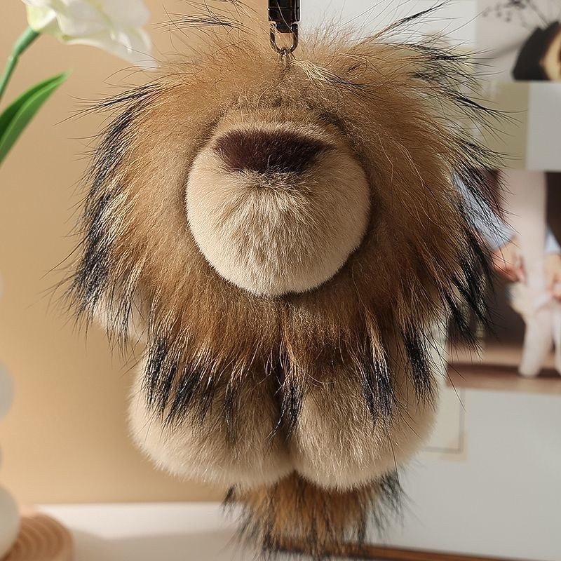 批发拿货可爱獭兔毛小狮子钥匙扣挂件毛绒公仔玩偶书包包挂饰礼物