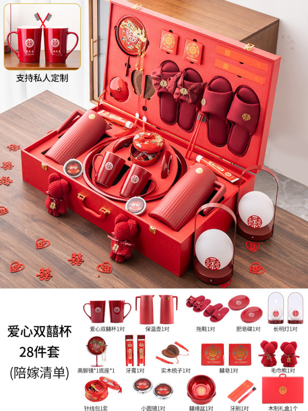 陪嫁物品女方全套高档结婚用品大全聚宝喜盆结婚娘家备婚嫁妆套装|undefined