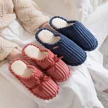 家居平底棉拖鞋2025秋冬防滑厚底毛绒情侣棉拖耐脏保暖家用棉拖鞋