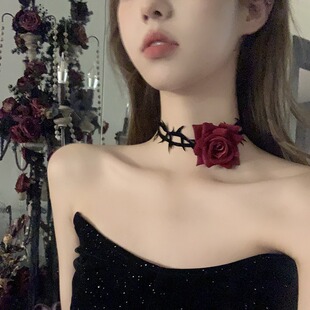 2023 new dark night rose thorn choker neck chain collar Halloween Christmas dress up accessories