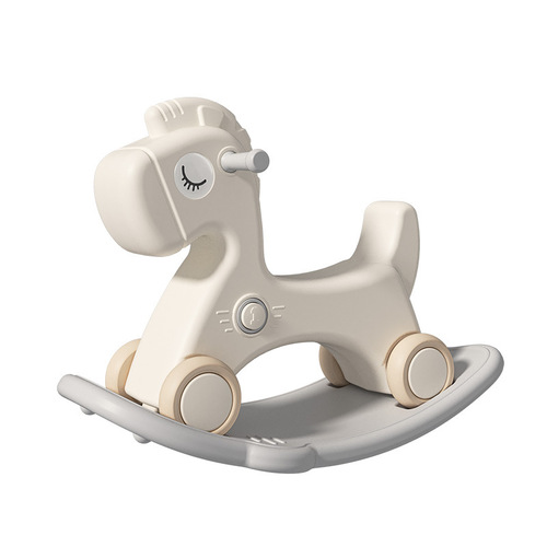 Rocking Horse Wooden Pony Children's Rocking Horse Baby Scooter Combo First Birthday Gift Toy Anti-Fall Small Rocking Horse