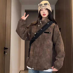 新中式扎染皮衣外套男款春秋季美式高街立领飞行夹克新款棒球服