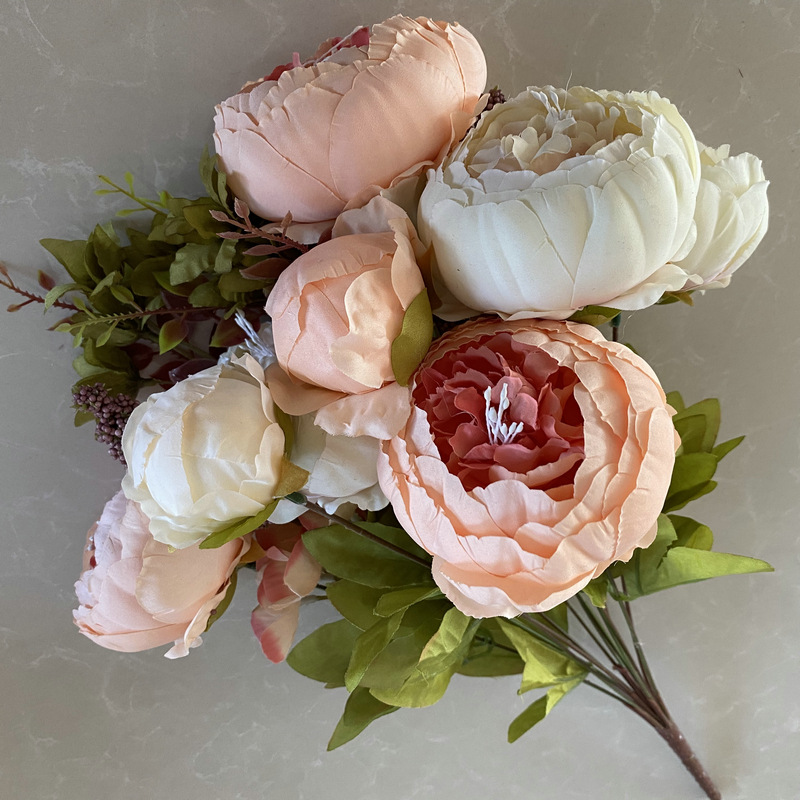 Tela cepillada Meiya 13-cabeza peonía de estilo europeo núcleo flor artificial flor falsa boda salón decoración ramo