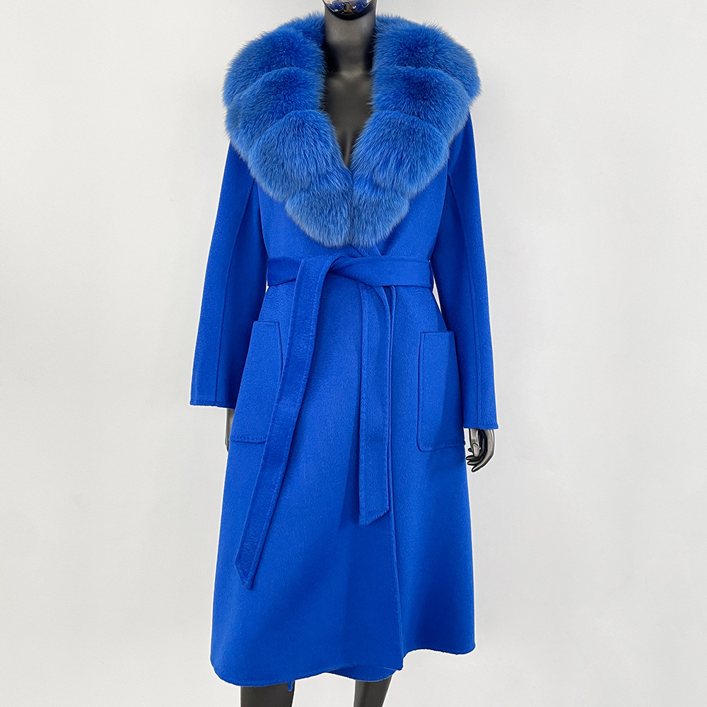 New Women's Fox Fur Collar Double-sided Wool Coat Plus Size Casual