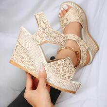 T 13672 Lace Hollow Out Wedge Sandals ��˿�ο���Ь �羳����