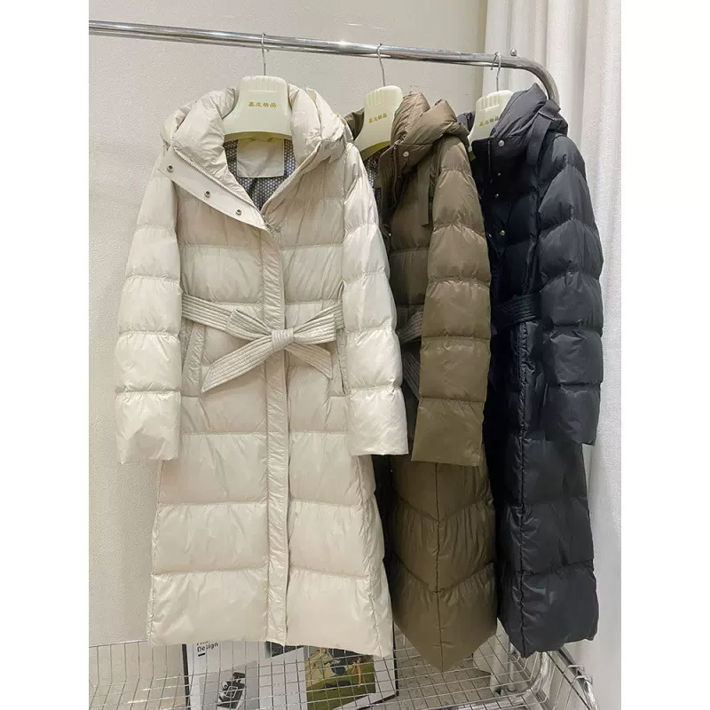 2025冬季新款气质修身显瘦收腰腰带中长款过膝面包羽绒服厚外套女