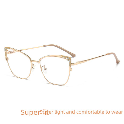 New fashion cross-border best-selling rhinestone slingshot mirror frames, available with prescription or non-prescription lenses, cat-eye style, plain-faced, artistic frames for women