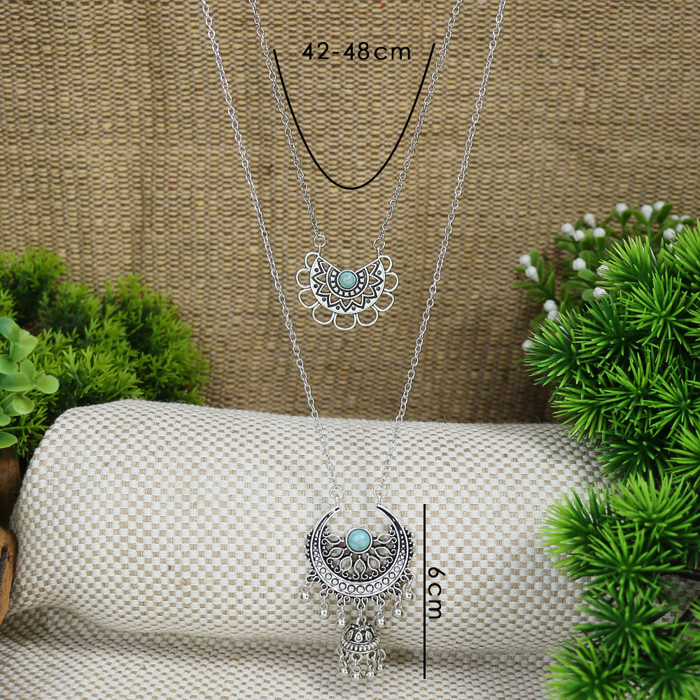 Retro Ethnic Style Geometric Alloy Plating Inlay Turquoise Women's Layered Necklaces display picture 2