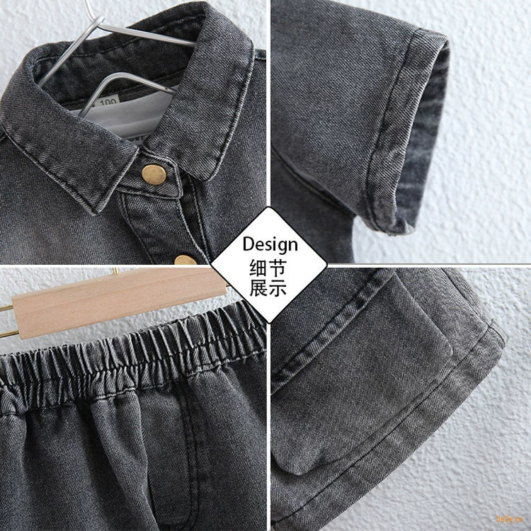 Denim summer clothing, children's men's summer thin set, with short sleeve