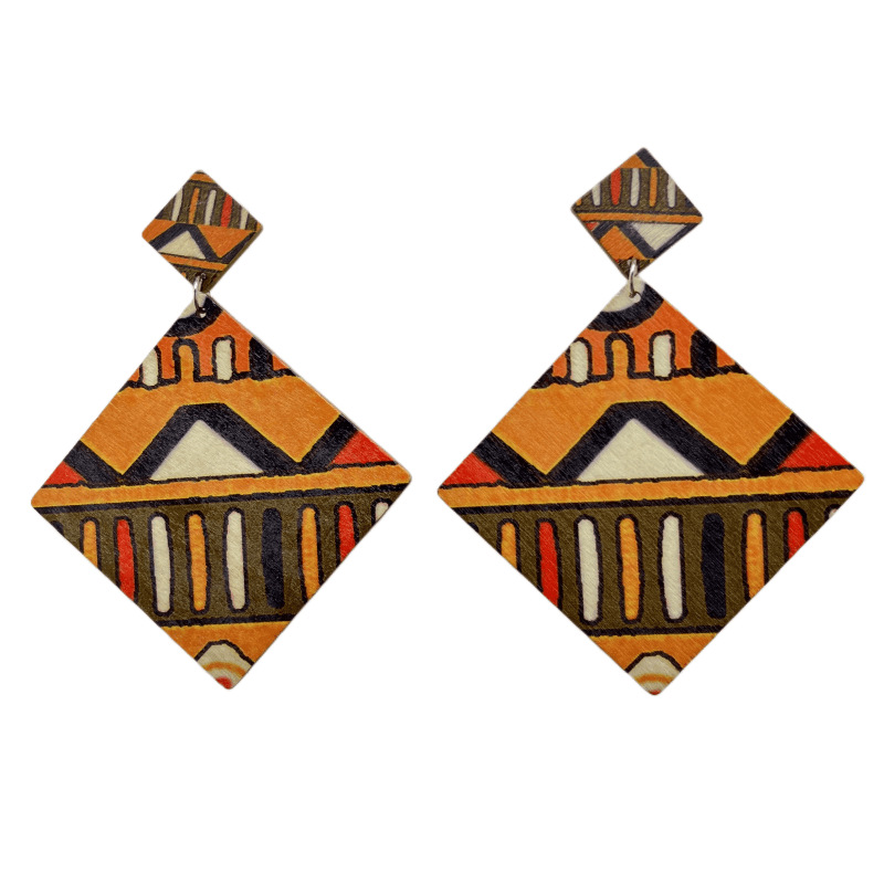 1 Pair Bohemian Waves Rhombus Stoving Varnish Wood Drop Earrings display picture 4