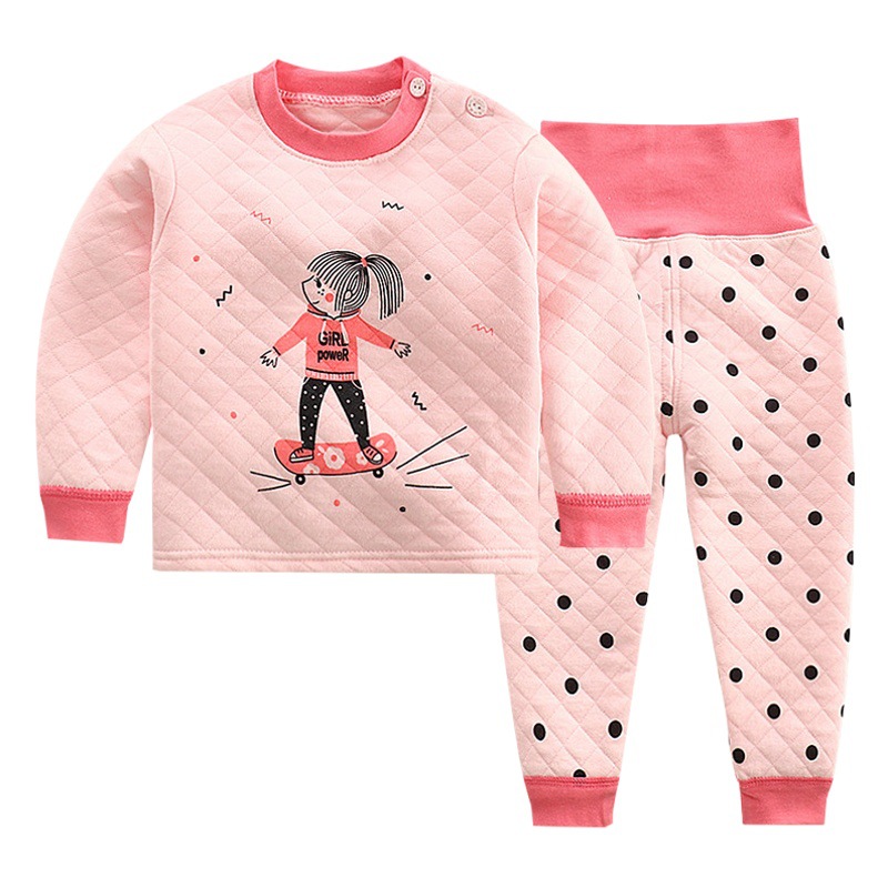 Ropa interior térmica de los niños directos de fábrica traje de tres capas acolchado espesado niños y niñas Otoño e Invierno hogar desgaste Bebé Ropa de los niños
