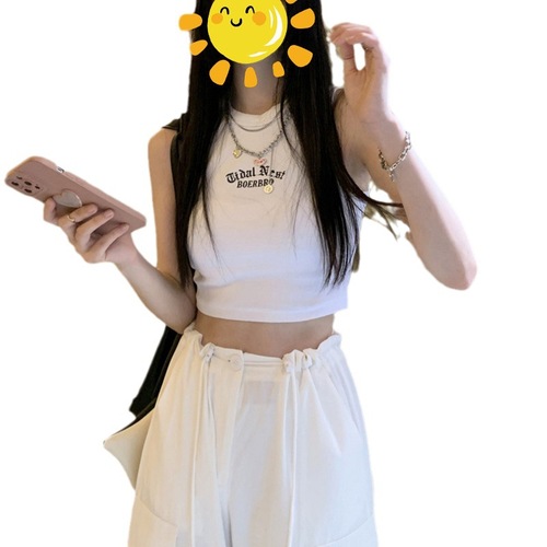 Korean style sweet girl sleeveless H-shaped inner with small camisole women's new style shoulder-cut short style chic top