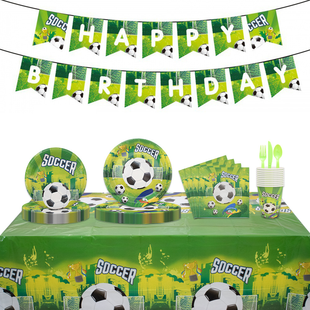 Second Generation Football Cartoon Children's Birthday Festival Venue Atmosphere Party Layout Disposable Paper Plate Tableware Set