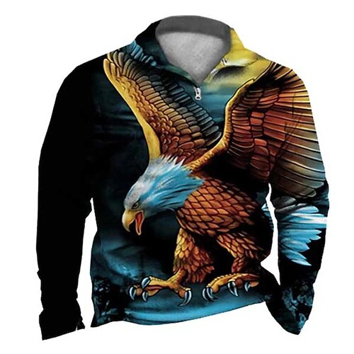 Cross-border E-commerce: Men's Zip-Up Sports Pullover with 3D Printing, Personalized Long-Sleeved T-Shirt in European and American Style