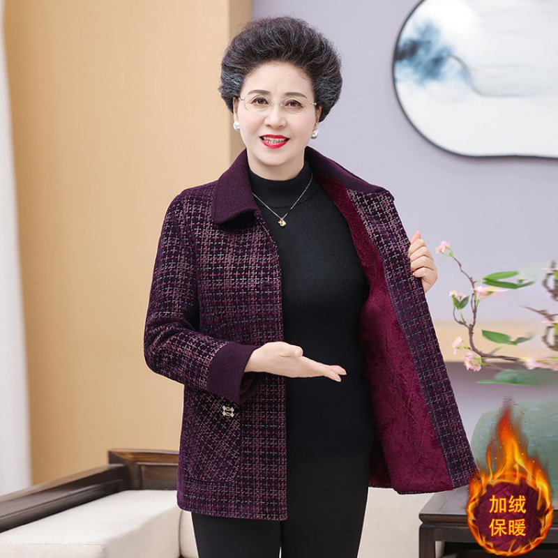 妈妈冬装外套水貂绒新款中老年人女秋冬季加绒加厚短款毛呢上衣服|undefined