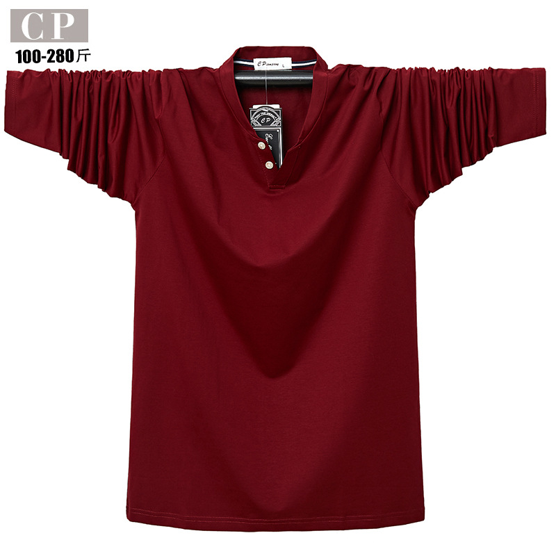 Plus size long-sleeved T-shirt men's autumn and winter bottoming shirt elastic cotton fat guy underwear extra large size men's clothing 5178