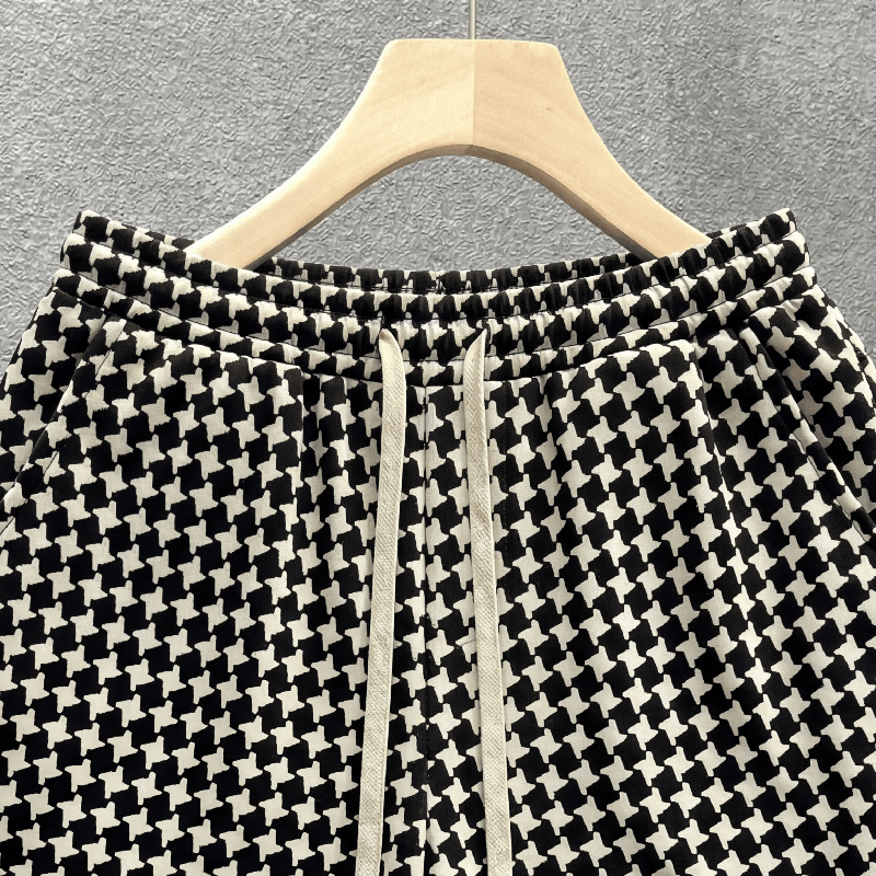 Men's Houndstooth Shorts Retro Relaxed Fit Summer Casual Trousers_voghion.com