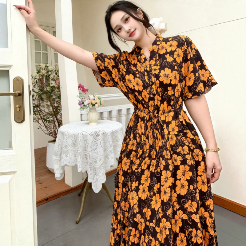 Anstq1122 Cross-Border Bohemian Floral Dress with Elastic Waist for Travel, Slimming Long Dress for Slightly Chubby Pregnant Women Anstq1122 Cross-Border Bohemian Floral Dress with Elastic Waist for Travel, Slimming Long Dress for Slightly Chubby Pregnant Women
