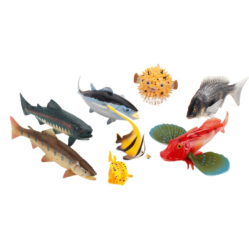 Simulación modelo de pez de agua dulce sólido de nueve piezas para niños ciencia y educación pez de hadas atún de salmón Juguetes de acuario