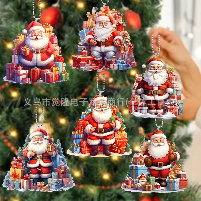 Navidad Santa Claus colgante transfronterizo nuevo acrílico plano colgante espejo retrovisor colgante joyas de fiesta