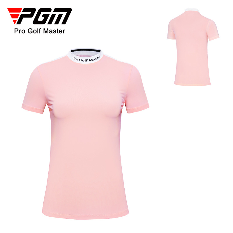 Áo thun golf nữ ngắn tay vải chức năng phối màu tôn dáng — YF558-màu xanh, YF558-màu trắng, YF558-màu hồng