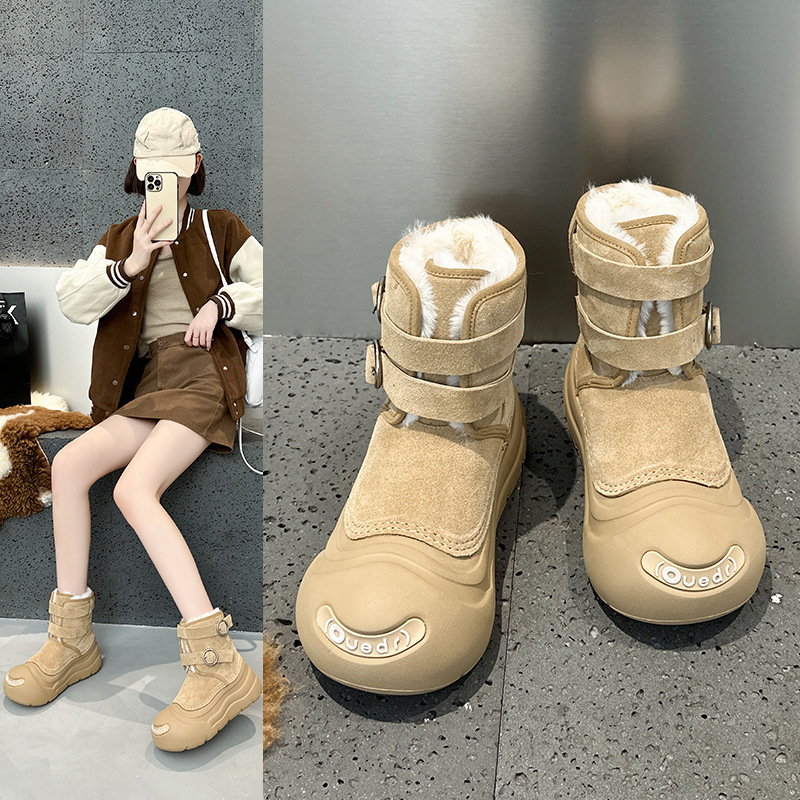 【朱静儀と同じスタイル】開口笑雪地ブーツ 女性用 厚底 保温 防水 ラージトゥシューズ ブーツ 学生向け トレンド