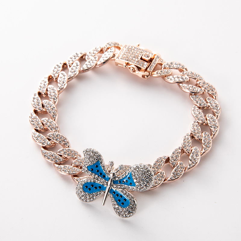 Butterfly Ankle Chain With Rhinestone Bow And Cuban Link Style_voghion.com