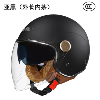 All-Season Warm Retro Style Safety Motosiklet kaskı (dəbilqə) - matte-black-double-mirror-outer-length-and-inner-tea-one-size-fits-all