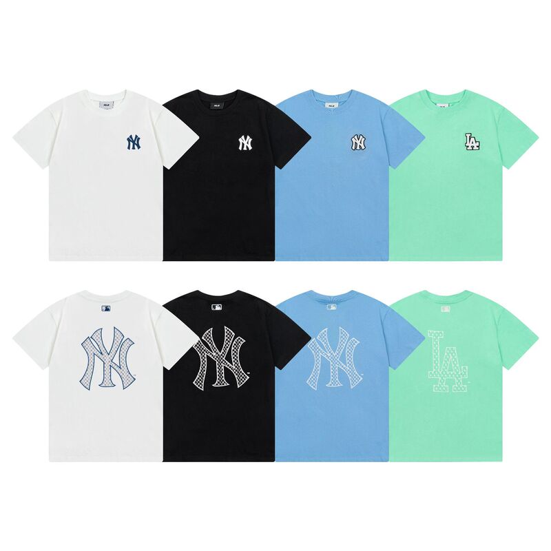 Mlb Short-Sleeved Ny Embroidered Loose Round Neck Printed Couple's Spring and Summer Tops Women's T-Shirt with Slit Design at the Hem for Women