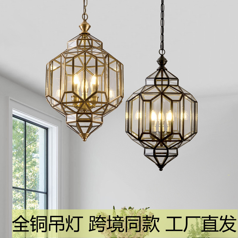 Cross-Border American-Style All-Copper Chandelier for Entrance Hall, Balcony, Corridor, Staircase, Soldered Glass Lamp, Vintage Lighting Wholesale Cross-Border American-Style All-Copper Chandelier for Entrance Hall, Balcony, Corridor, Staircase, Soldered Glass Lamp, Vintage Lighting Wholesale