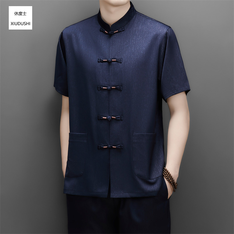 Summer Chinese Style Tang Suit with Gemstone Flower