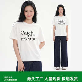 美式潮牌印花短袖t恤女生上衣夏季230g纯棉圆领百搭休闲女体恤ins