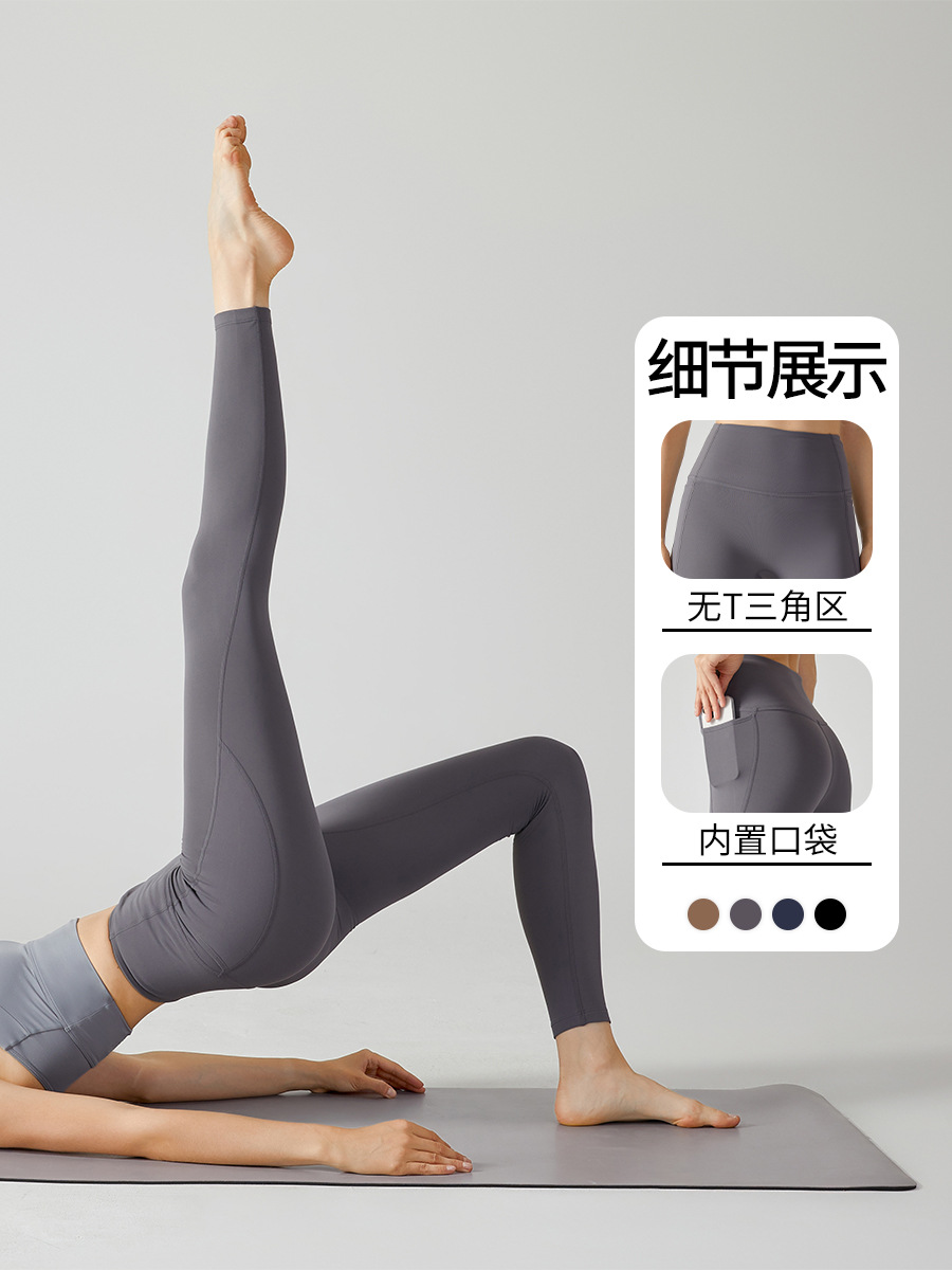 Europa y América más terciopelo yoga Otoño e Invierno pantalones de yoga cintura alta vientre contracción medias deportivas cálidas pantalones de bolsillo lateral de las mujeres